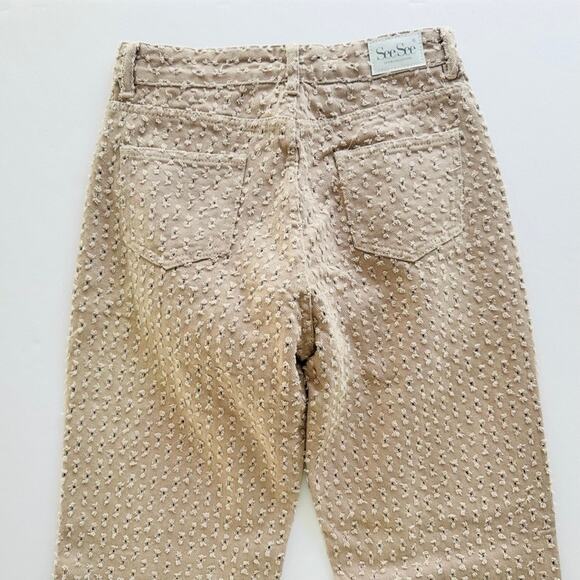See See Paris Tan Perforated Jeans Size 38 Wide Leg High Waist Boho Western Cute - Picture 6 of 8